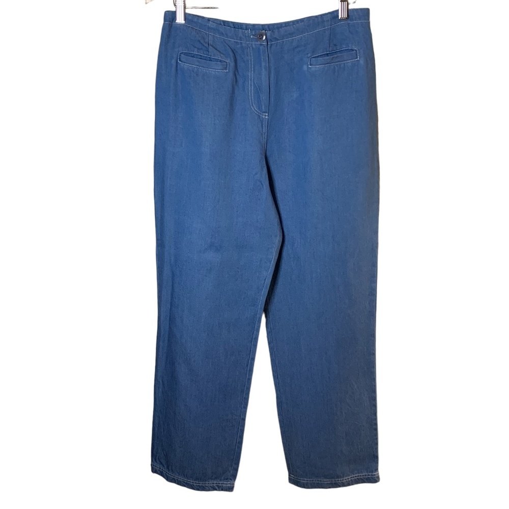 Pendleton Tencel Blue Chambray Women's Pants SZ 10 Wide Leg Flat Front Pockets
